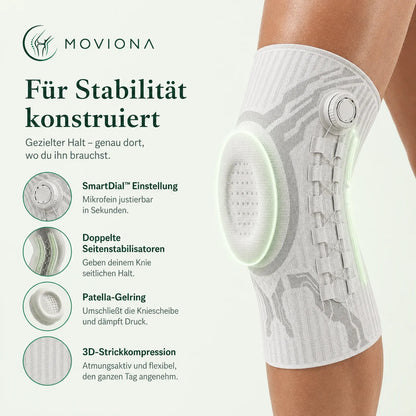 Für Stabilität konstruiert: SmartDial, doppelte Seitenstabilisatoren, Patella-Gelring, 3D-Strickkompression
