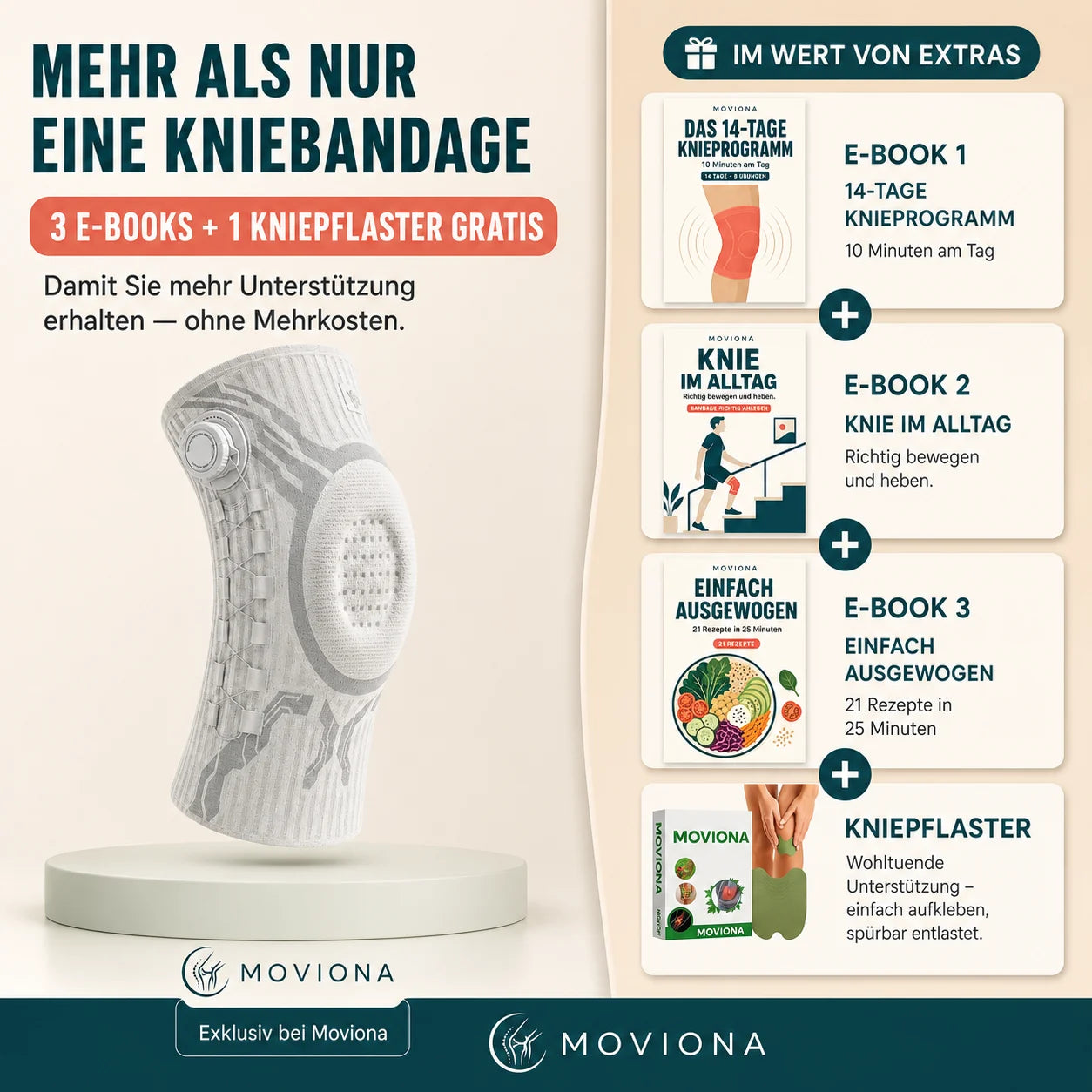 Mehr als nur eine Kniebandage: 3 E-Books und 1 Kniepflaster gratis dazu